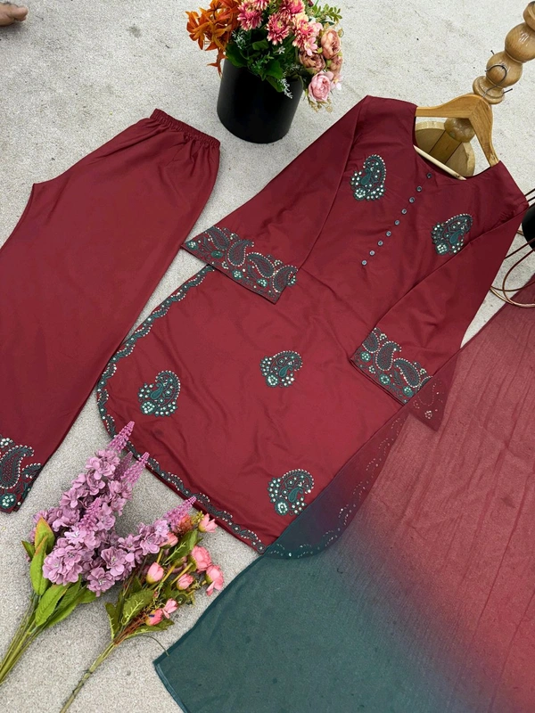 Partywear French Crepe Silk Suit - XXL