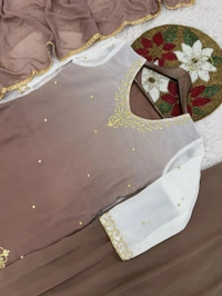 Partywear Embroidery Work Double Shades Plazzo Suit - Brown, M