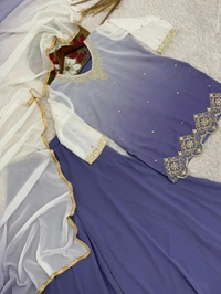 Partywear Embroidery Work Double Shades Plazzo Suit - Purple, XXL