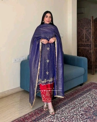 Heavy Gold Crush Fancy Kurta Pant Dupatta Set - M