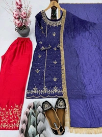 Heavy Gold Crush Fancy Kurta Pant Dupatta Set - M