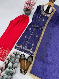 Heavy Gold Crush Fancy Kurta Pant Dupatta Set - M