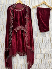 Designer Fully Readymade Velvet Suit - M