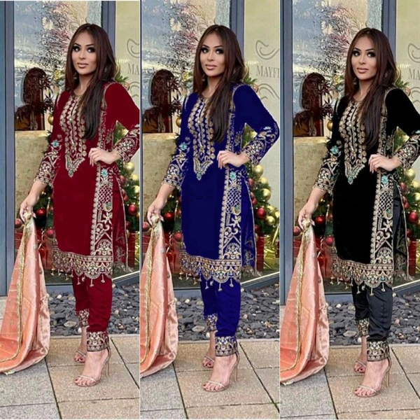 New Design Heavy Viscose Velvet Suit - Maroon, L