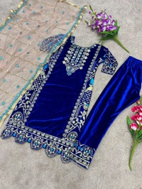 New Design Heavy Viscose Velvet Suit  - Blue, M