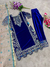 New Design Heavy Viscose Velvet Suit  - Blue, L