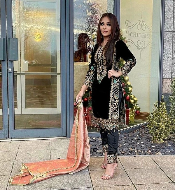 New Design Heavy Viscose Velvet Suit - Black, L