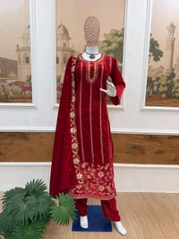 Handwork Fully Embroidery Velvet Suit - XL