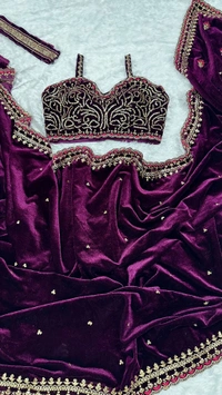 Designer High Quality Velvet Saree With Blouse and Belt