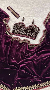 Designer High Quality Velvet Saree With Blouse and Belt
