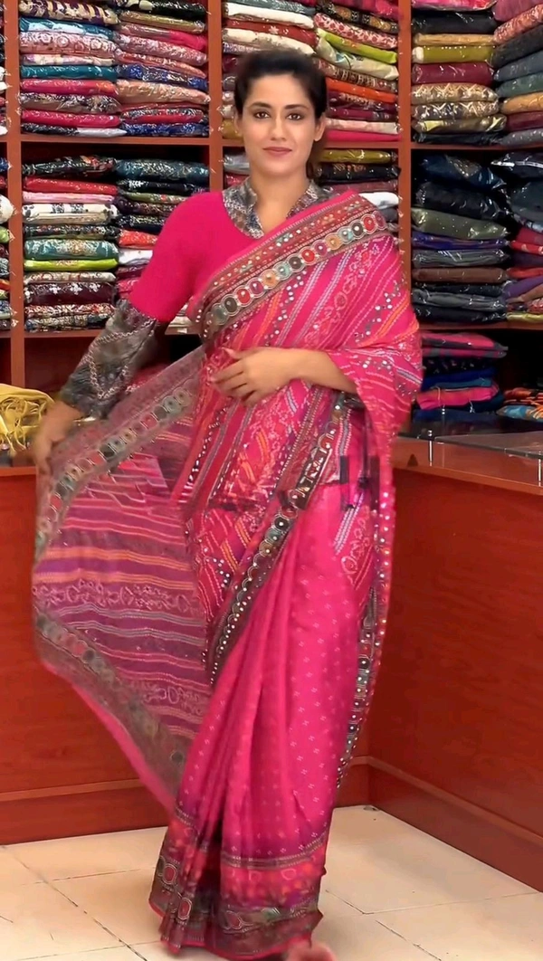 Real Mirror + Handwork Saree (Full Stiched Choli)