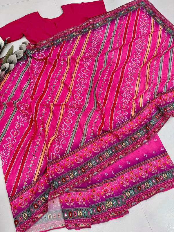 Real Mirror + Handwork Saree (Full Stiched Choli)