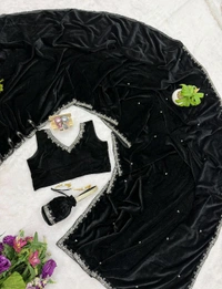 Superhit Trending Wedding Special Velvet Saree With Stiched Blouse & Free Matching Potli