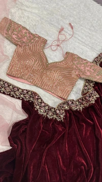 Heavy Velvet + Net Saree With Sequence Work Blouse Piece