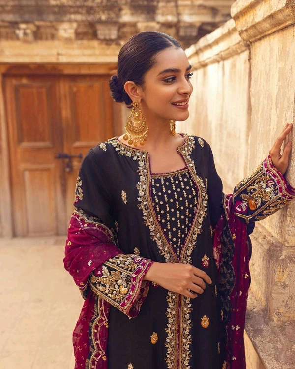 Designer Heavy Embroidery Work Velvet Suit - L