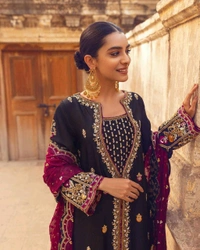 Designer Heavy Embroidery Work Velvet Suit - XL