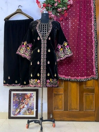 Designer Heavy Embroidery Work Velvet Suit - XL