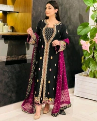 Designer Heavy Embroidery Work Velvet Suit - XXL