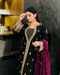 Designer Heavy Embroidery Work Velvet Suit - XXL