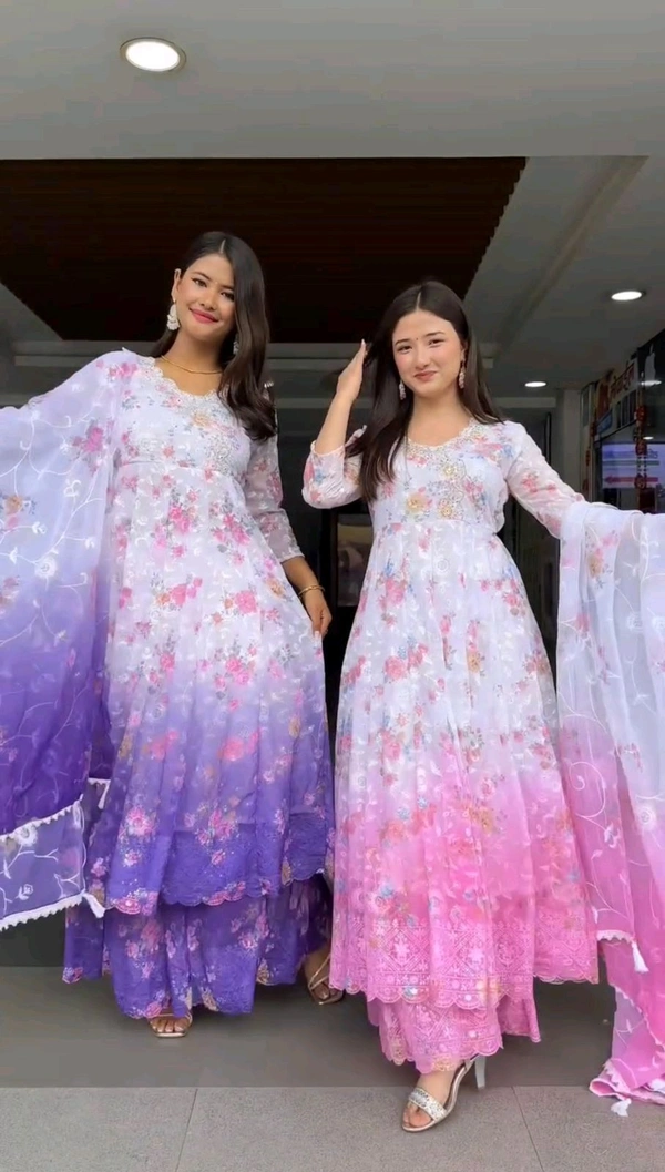 Trending Shaded Color Heavy Anarkali Suit - Purple, M