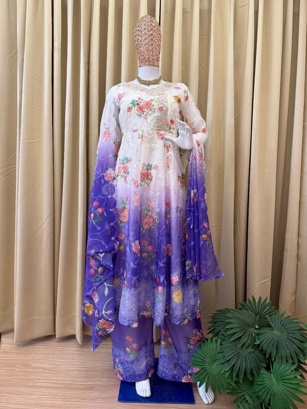 Trending Shaded Color Heavy Anarkali Suit - Purple, L