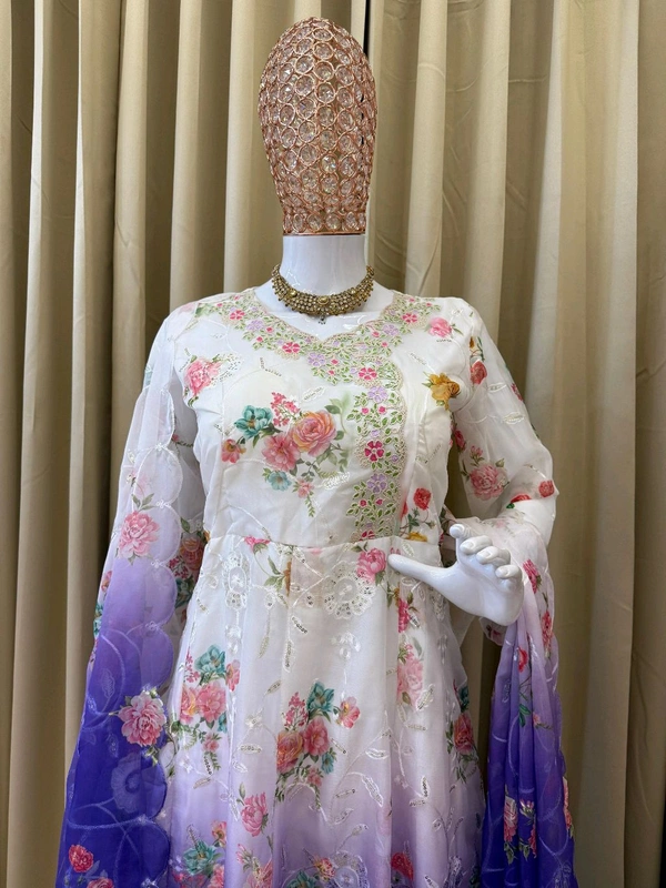 Trending Shaded Color Heavy Anarkali Suit - Purple, XL