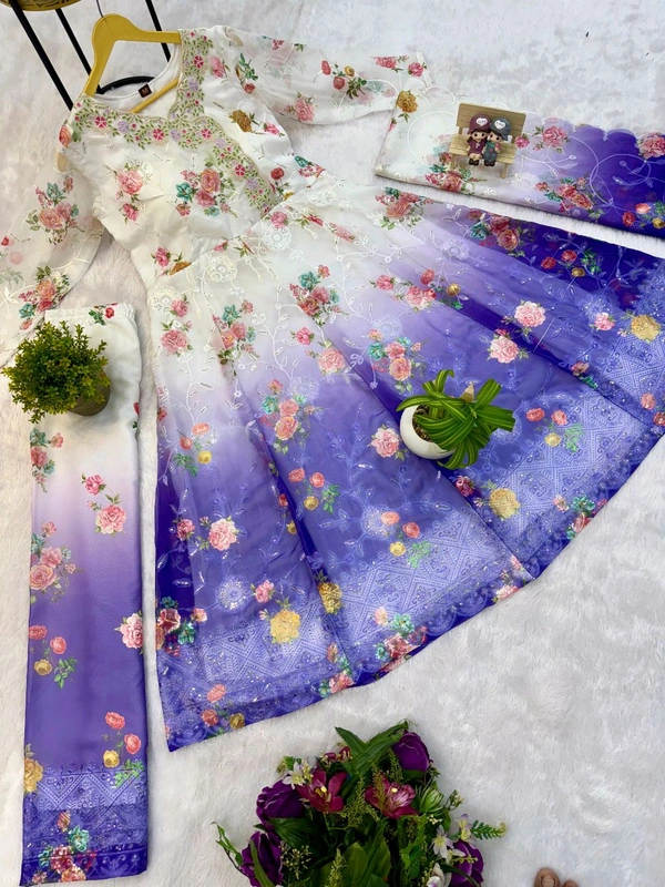 Trending Shaded Color Heavy Anarkali Suit - Purple, XXL