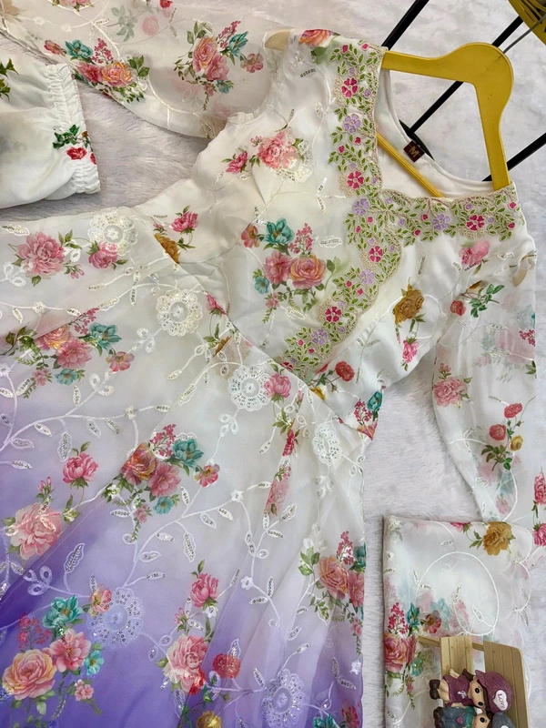 Trending Shaded Color Heavy Anarkali Suit - Purple, XXL