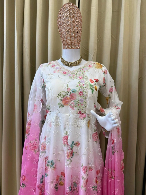 Trending Shaded Color Heavy Anarkali Suit - Pink, L