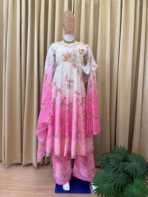 Trending Shaded Color Heavy Anarkali Suit - Pink, XL