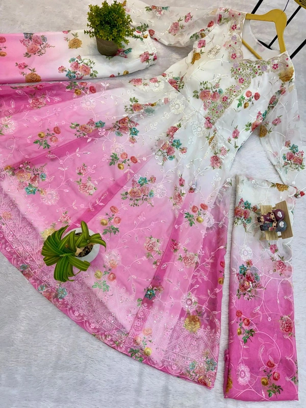 Trending Shaded Color Heavy Anarkali Suit - Pink, XL