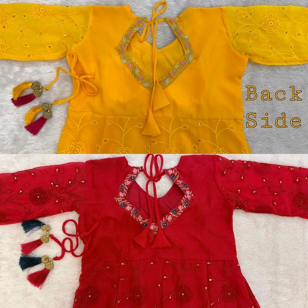 Festival Special Anarkali Gown With Pent & Dupatta Set - Red, L