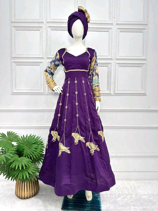 Fully Flair Bollywood Replica Design Vichitra Silk Gown With Dupatta - XL With XXL Margin