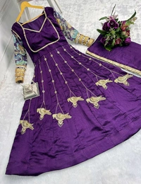 Fully Flair Bollywood Replica Design Vichitra Silk Gown With Dupatta - XL With XXL Margin