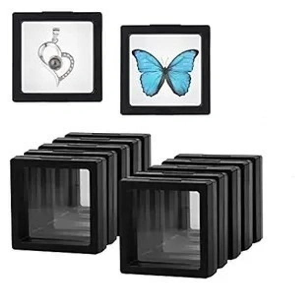 Floating Display PE Film Transparent Jewelry Storage Box for Ring, Earring, Gemstones, Bracelet And More - Black, Pack Of 10, 5 X 5 X 2 CM