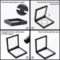 Floating Display PE Film Transparent Jewelry Storage Box for Ring, Earring, Gemstones, Bracelet And More - Black, Pack Of 10, 5 X 5 X 2 CM