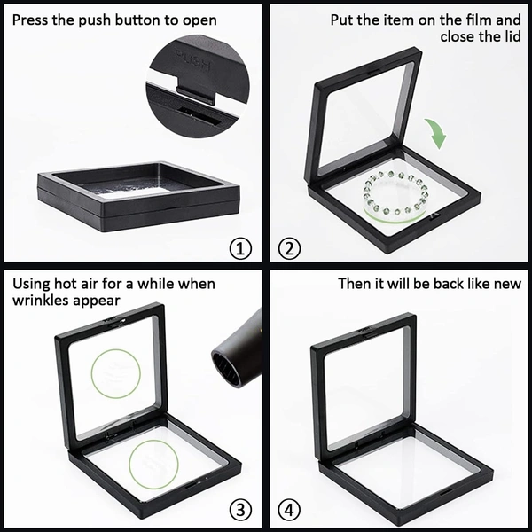Floating Display PE Film Transparent Jewelry Storage Box for Ring, Earring, Gemstones, Bracelet And More - Black, Pack Of 10, 5 X 5 X 2 CM