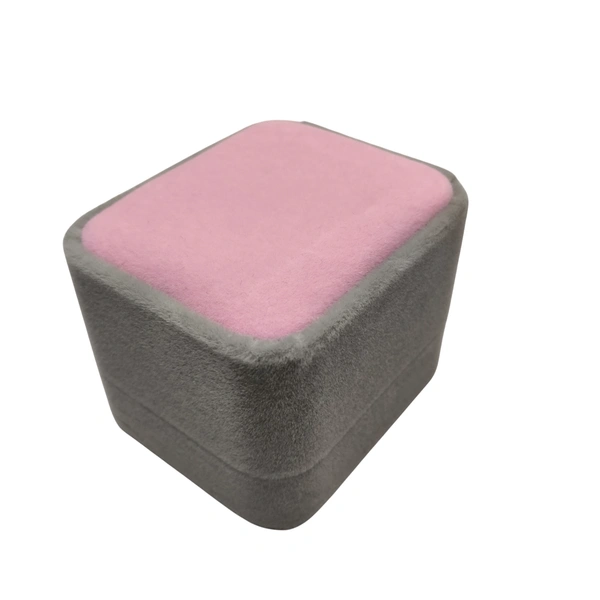 Velvet Ring Box Premium Jewellery Storage Case - Pink Grey
