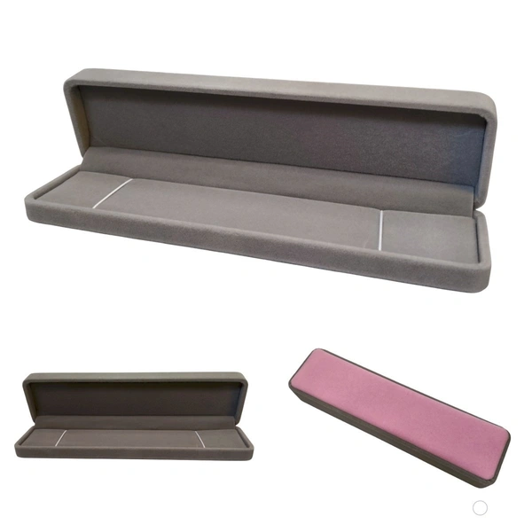 Velvet Chain Box Premium Jewellery Storage Case - Pink Grey