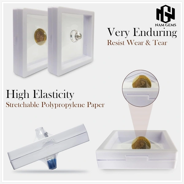 Floating Display PE Film Transparent Jewelry Storage Box for Ring, Earring, Gemstones, Bracelet And More - White, Pack Of 3, 7 x 7 x 2 CM