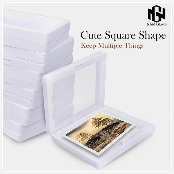 Floating Display PE Film Transparent Jewelry Storage Box for Ring, Earring, Gemstones, Bracelet And More - White, Pack Of 3, 7 x 7 x 2 CM