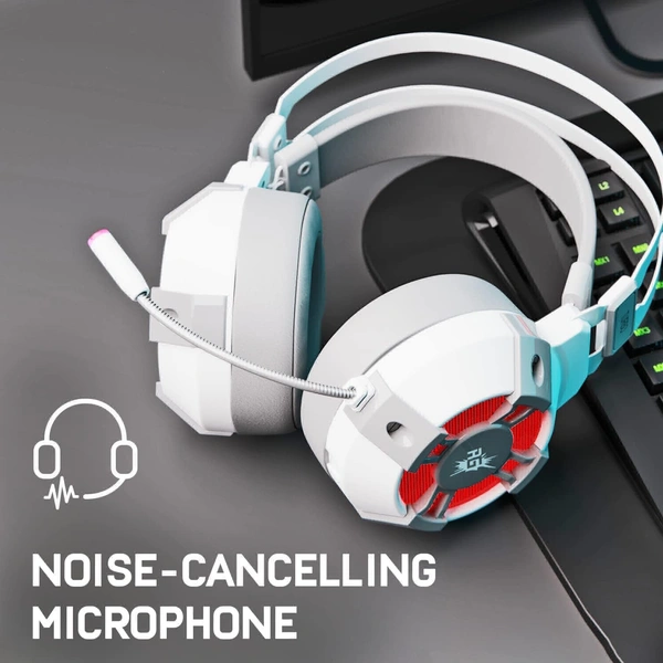 (Refurbished) Redgear Cosmo 7.1 Wired USB Gaming On Ear Headphones with RGB LED Effect, Mic and in-line Controller for PC [Special White Edition]