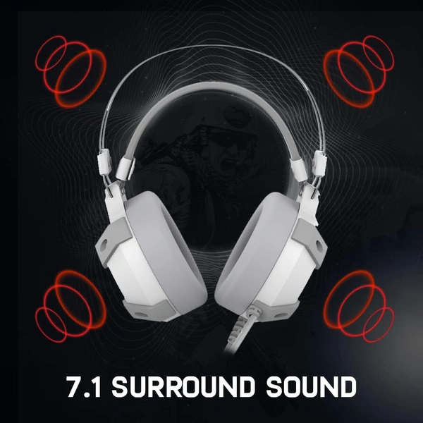 (Refurbished) Redgear Cosmo 7.1 Wired USB Gaming On Ear Headphones with RGB LED Effect, Mic and in-line Controller for PC [Special White Edition]