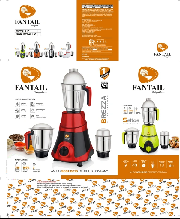 Fantail Mixer Grinder Breeza 3 Jars - Red