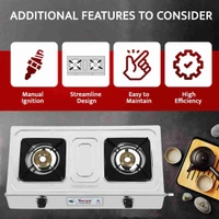 Surya Lpg Gas Stove Mini Body 2 Burner Brass Stainless Steel Both Side Nozzle Available 