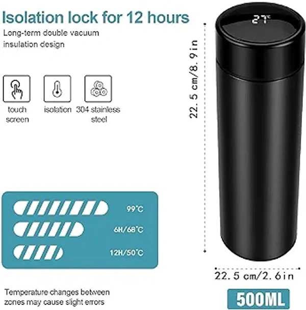 1pc 16.9oz/500ml Classic Stainless Steel Vacuum Cup Coffee Cup Vacuum Flask - Black