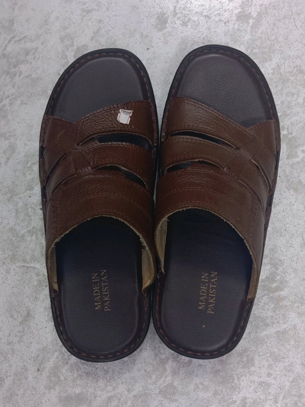 Pakistani Men's Stitched Solid Slides With Microfiber Leather Uppers, Casual Non Slip Open Toe Slides For Indoor Outdoor Walking, Beach Shoes For Spring And Summer - Brown, UK - 7 8 9 10 11 12