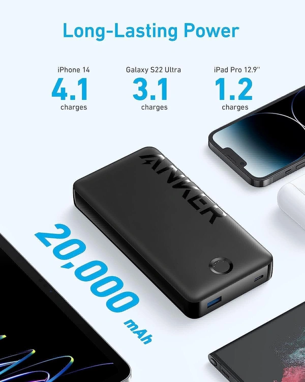 Anker Power Bank, 325 Portable Charger (PowerCore 20K II), 20,000mAh Battery Pack with 2-Port, 15W High-Speed Charging for iPhone, Samsung Galaxy, and More - Black