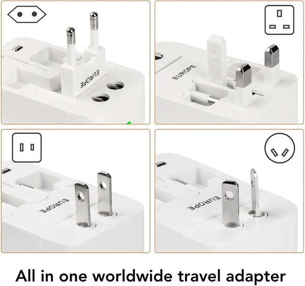 All-In-One Universal Travel Adapter Plug White - White
