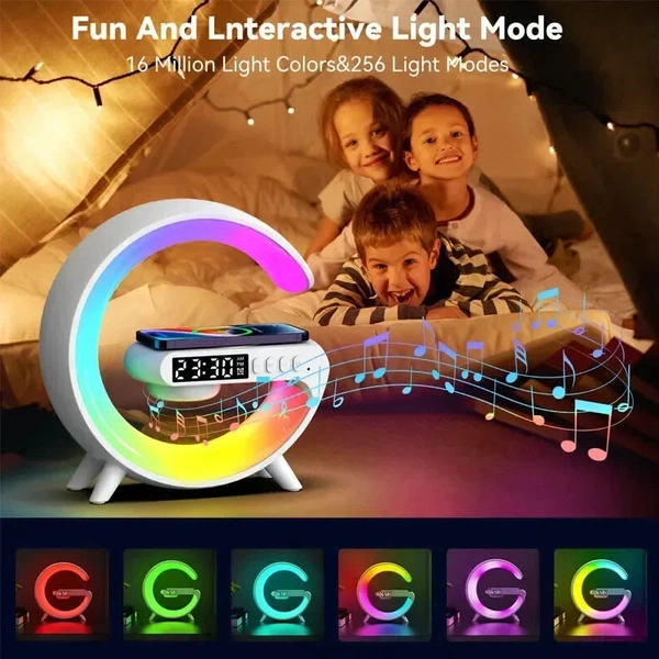Multifunction Wireless Charger Pad Stand Speaker TF RGB Night Light 15W Fast Charging Station For IPhone, Samsung, Xiaomi - White
